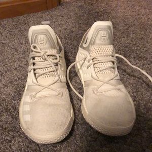 All white adidas Harden v2’s